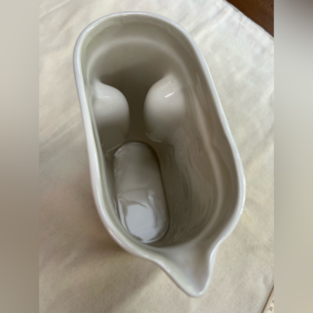 Unique oblong shaped White Ceramic Gravy Boat/Water pitcher. Vintage.